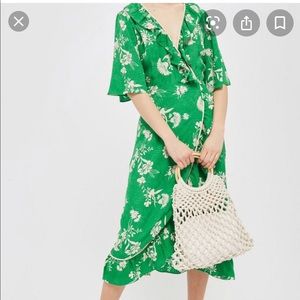 Topshop Green Wrap Dress S6 NWOT